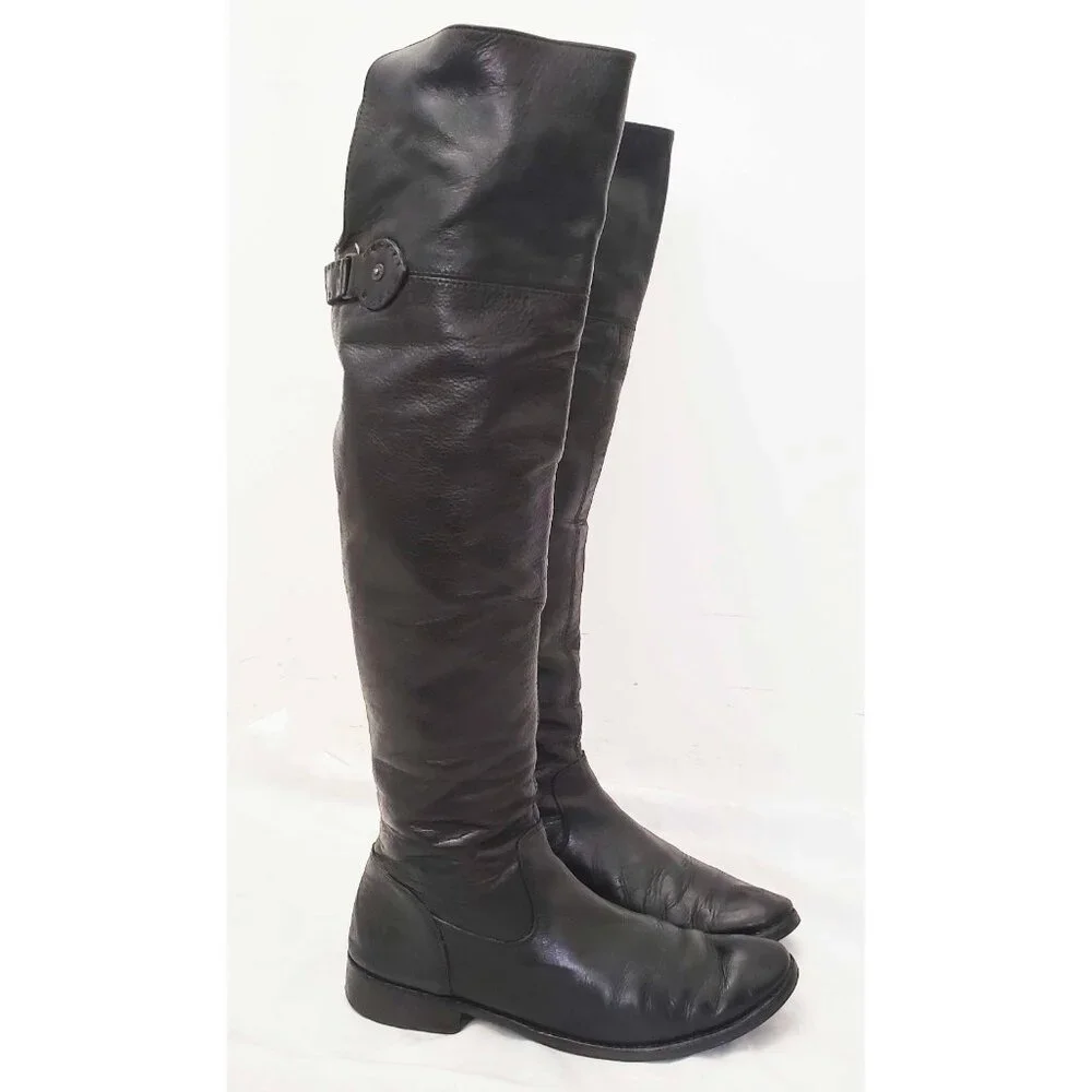 Frye Womens Shirley Over The Knee Riding Black Leather Boots Foldover Pirat 8.5